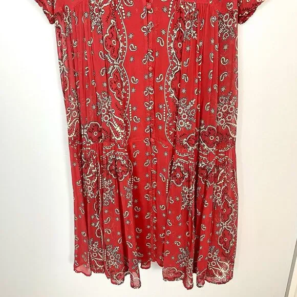 Sundance Briela Bandana Western Cowgirl Print Bohemian Midi Dress Red Sz Medium - Picture 5 of 13